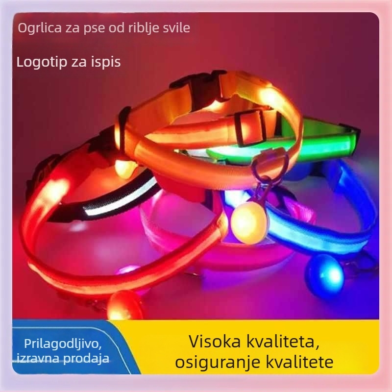 LED osvijetljeni kaiš za psa s funkcijom protiv gubitka i identifikacijskom oznakom, najlonska traka