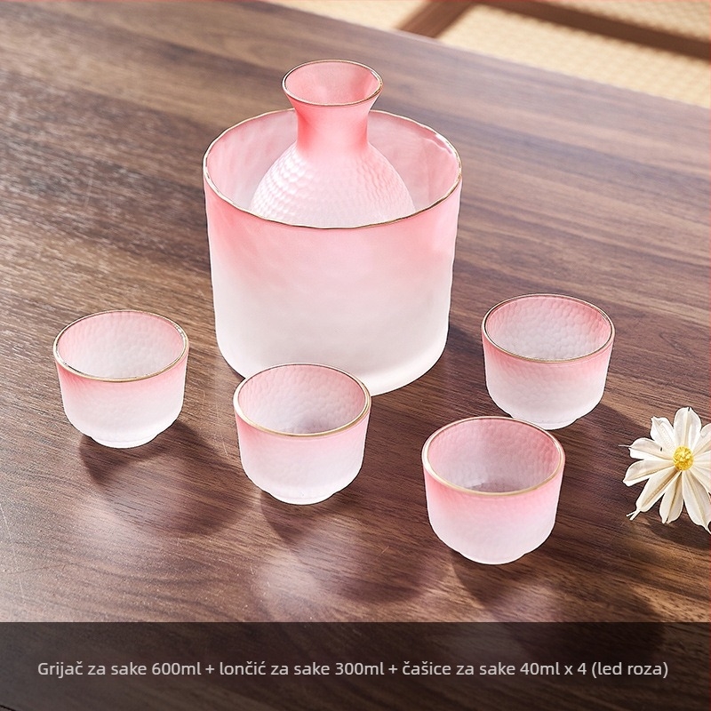 Set za sake u japanskom stilu s udarnim uzorkom, stakleni grijač, čaše za sake i posuda za sake