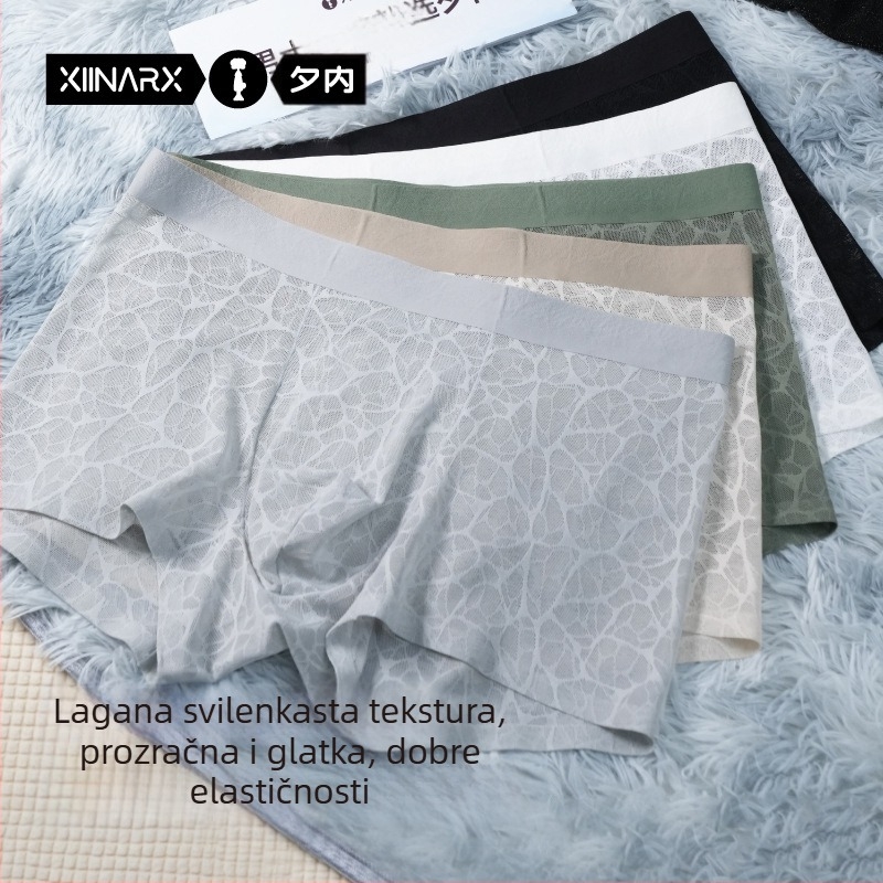Muške bokserice od ledenog svile mreže s čipkastim žakardom leopard uzorak i mirisom kamelije, hidratantne