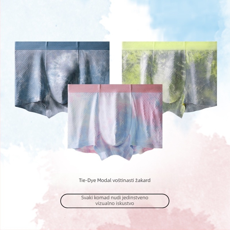 7A antibakterijske muške bezšivne bokserice s tradicijskim tie-dye uzorkom, modalni print