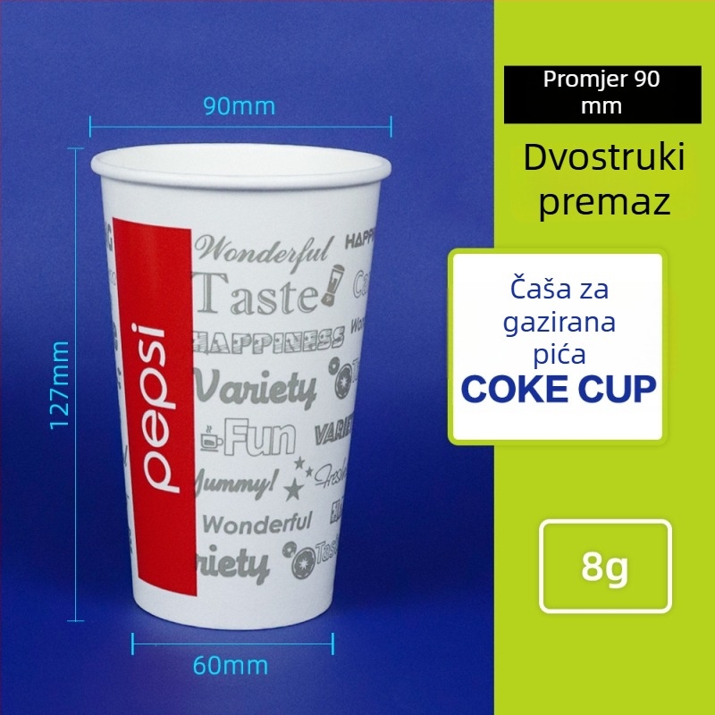 Jednokratna papirnata čaša za hladne napitke s poklopcem, dvostruki film, zadebljana, 201–300 ml, veleprodaja