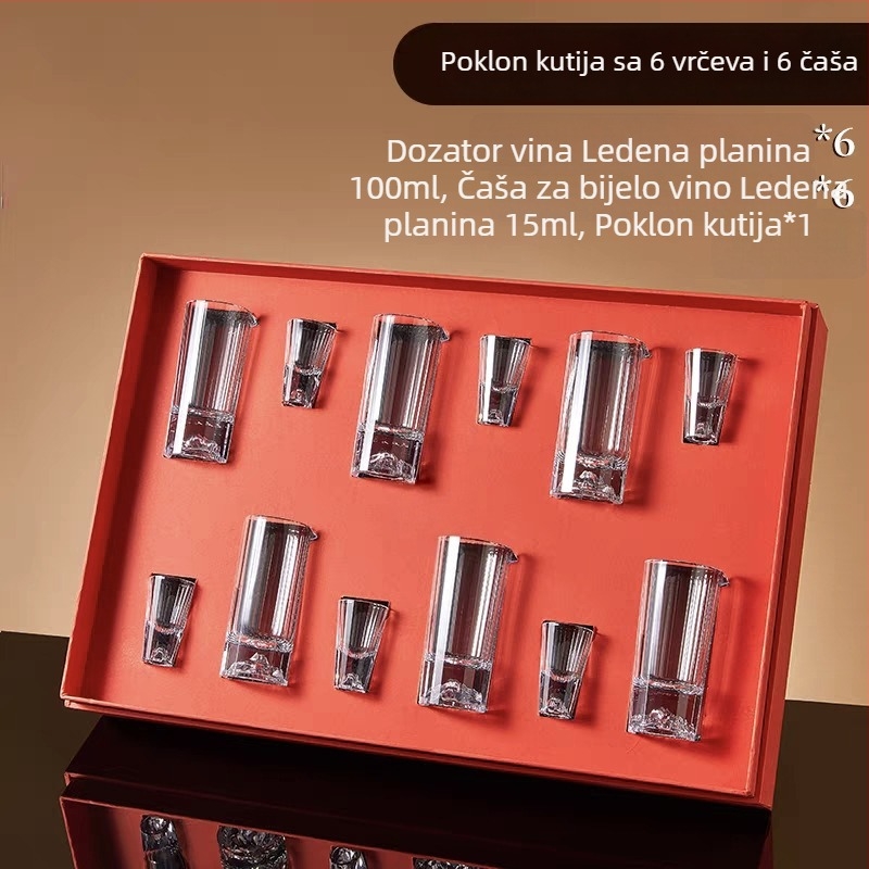 Kineski stil set kristalnih čaša za bijelo vino s dozatorom, luksuzan retro dizajn, mala čašica za porciju, poklon kutija