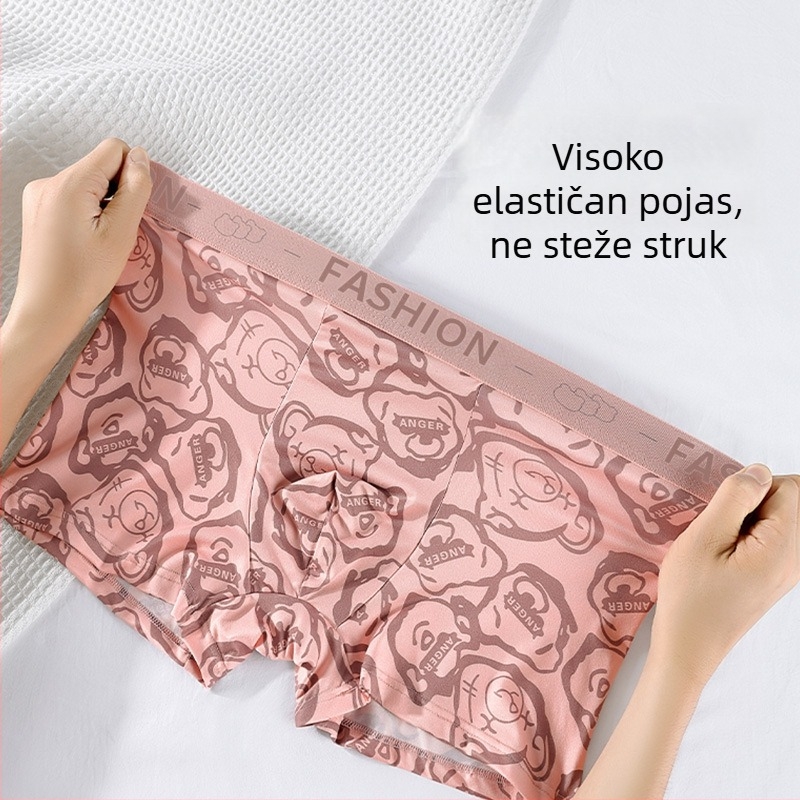 Muške antibakterijske prozračne bokserice s životinjskim uzorkom, srednja visina struka