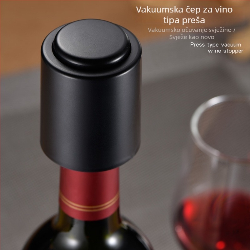 Višenamjenski čep od nehrđajućeg čelika s pritisknim mehanizmom – za vino, pivo i šampanjac, vakuumsko očuvanje
