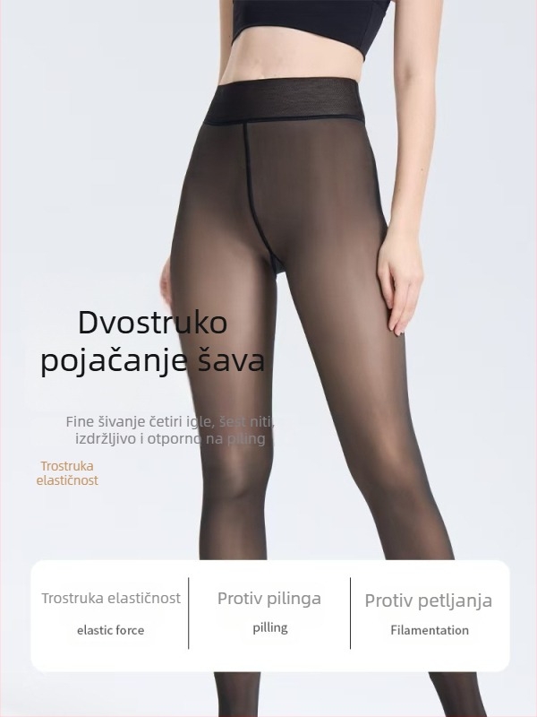 Flower Fairy Voden Sjaj: Crne najlon čarape s fleece podstavom, debeli, jednovrstne baršunaste čarape za vitke noge