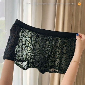 Muške bokserice s leopard uzorkom žakarda i čipkom, motiv kamelija, 10A antibakterijski najlon, prozračan