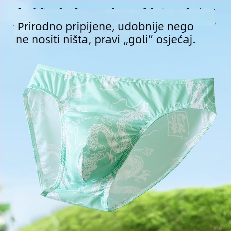 Ljetne muške bokserice od ice silk s drakim uzorom, kineskog stila, lagane i prozračne