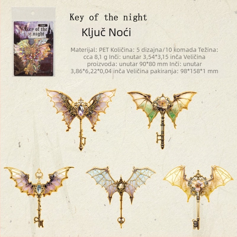 Serija naljepnica Ancient Forest Heart Lock Key — vintage ključ u obliku srca s pozlatom, elementi za dnevnik i kolage krajolika