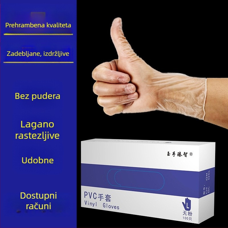 Jednokratne prozirne PVC rukavice bez prašine, prehrambene kvalitete, za kozmetiku, bojanje kose, tetoviranje, catering i pečenje