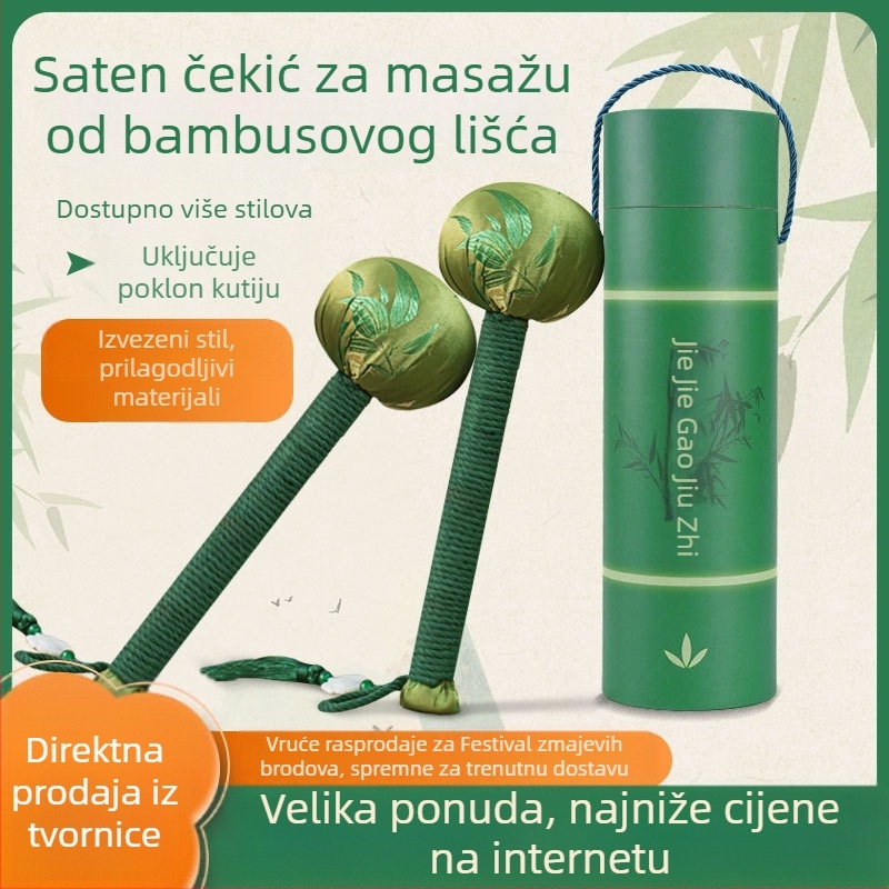 Čekić za zdravlje s listovima bambusa i mugwortom – masaža meridijana, satenski završni premaz