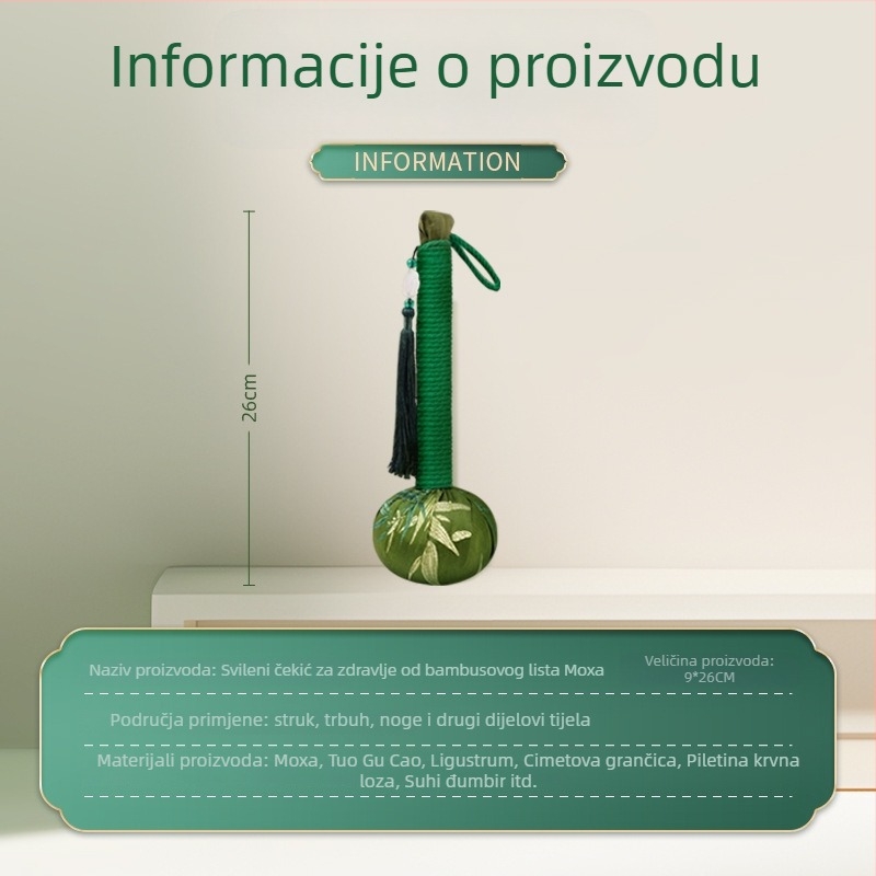 Čekić za zdravlje s listovima bambusa i mugwortom – masaža meridijana, satenski završni premaz