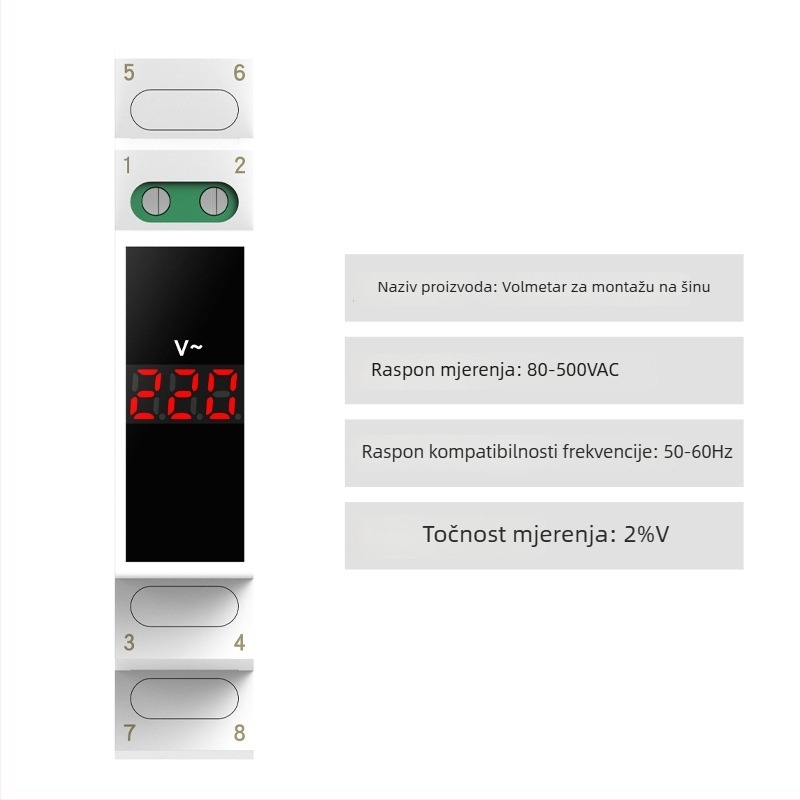 DIN-rail montirani mjerač napona i struje, mini digitalni indikator, AC 220/380V, mjerač frekvencije