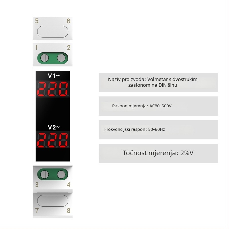 DIN-rail montirani mjerač napona i struje, mini digitalni indikator, AC 220/380V, mjerač frekvencije