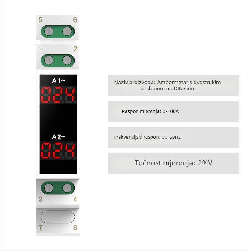 DIN-rail montirani mjerač napona i struje, mini digitalni indikator, AC 220/380V, mjerač frekvencije