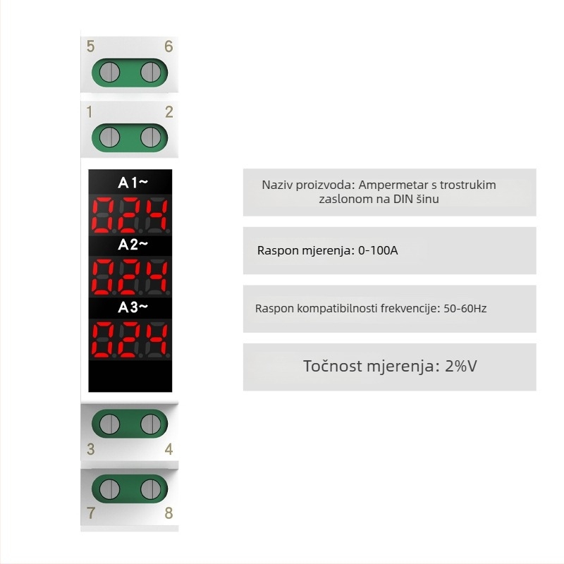 DIN-rail montirani mjerač napona i struje, mini digitalni indikator, AC 220/380V, mjerač frekvencije