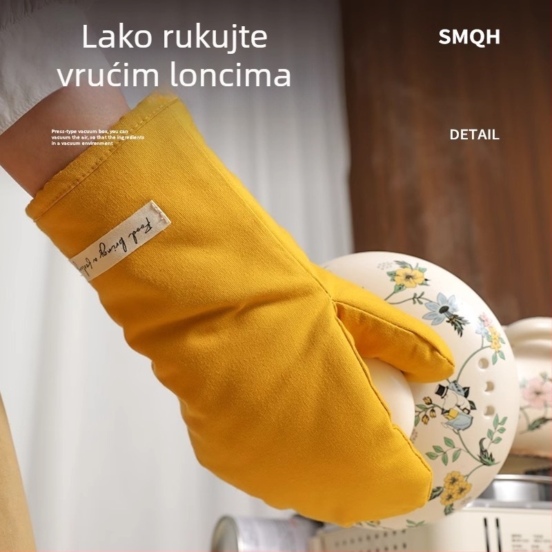 Izolacijske kuhinjske rukavice, otporne na visoke temperature, protiv opeklina, duljine 28 cm, pamučna podstava, za mikrovalnu i pečenje