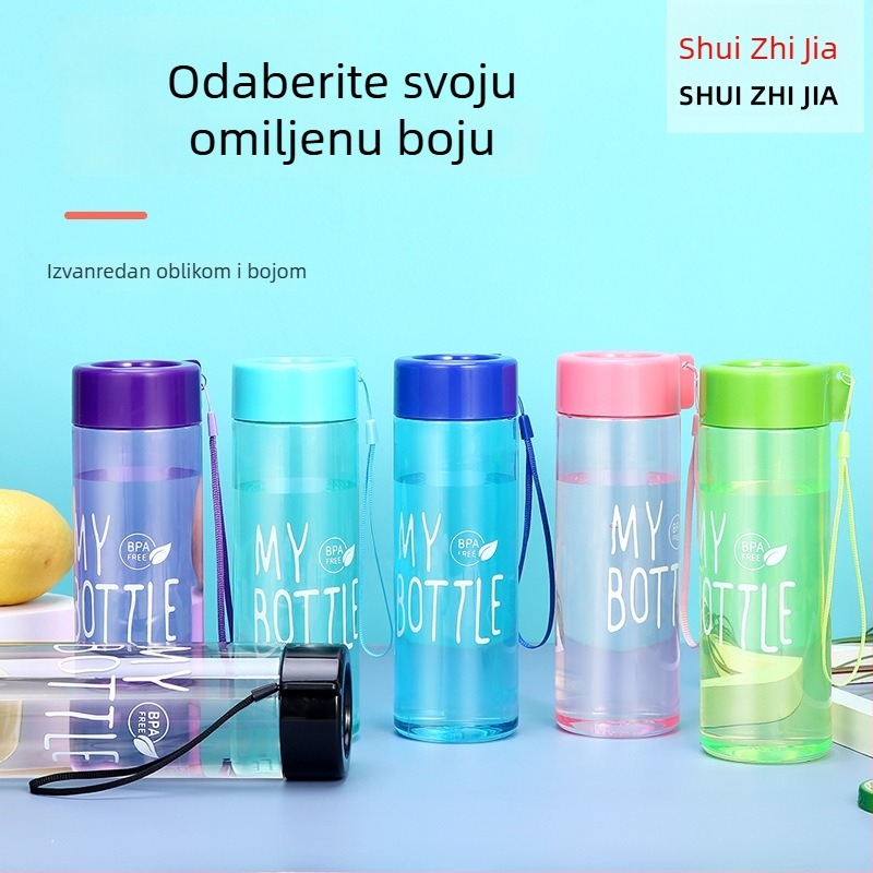 PET plastična čaša za vodu 500 ml s naramenicom, sportska čaša za čaj s čvrstim zatvaranjem