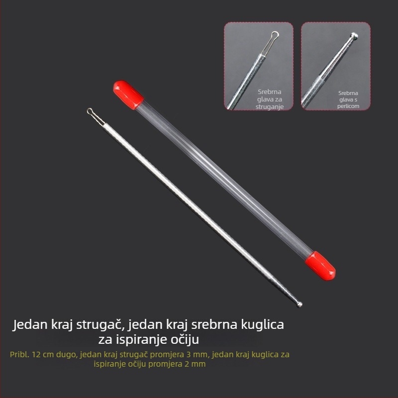 Profesionalni set alata za ispiranje očiju i čišćenje uha s dvostrukom glavom, 925-srebro igla za ispiranje očiju, alat za čišćenje uha, štapić sa srebrnim perlicama i okruglom glavom za čišćenje očiju