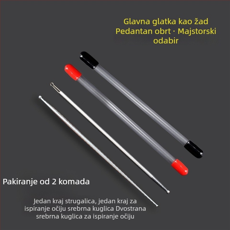 Profesionalni set alata za ispiranje očiju i čišćenje uha s dvostrukom glavom, 925-srebro igla za ispiranje očiju, alat za čišćenje uha, štapić sa srebrnim perlicama i okruglom glavom za čišćenje očiju