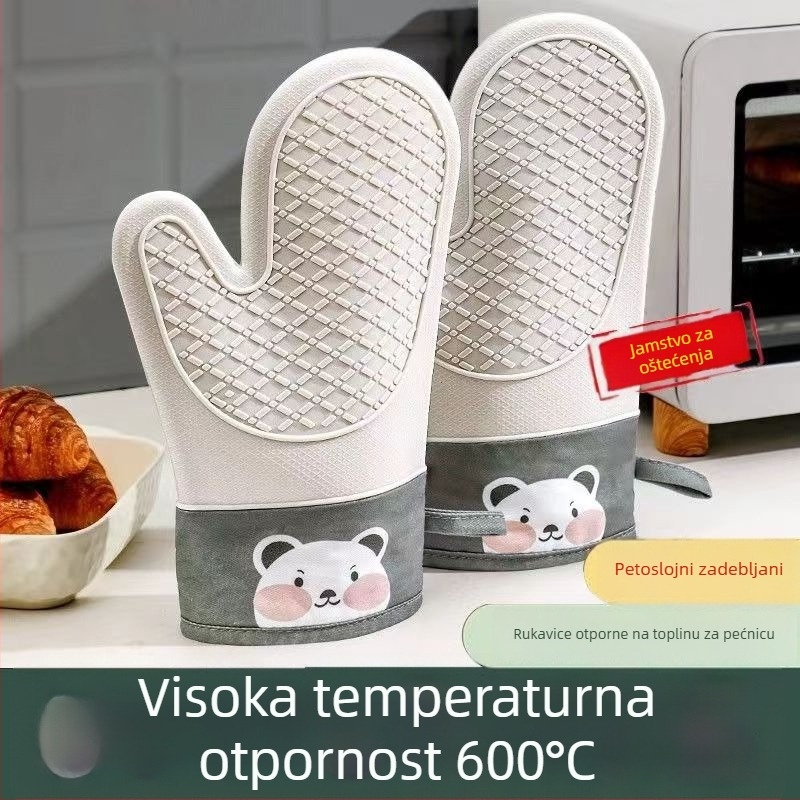 Debele silikonske rukavice za pećnicu, otporne na visoke temperature, protuklizne, za mikrovalnu i pećnicu, kuhinjske rukavice za pečenje s motivom medvedića