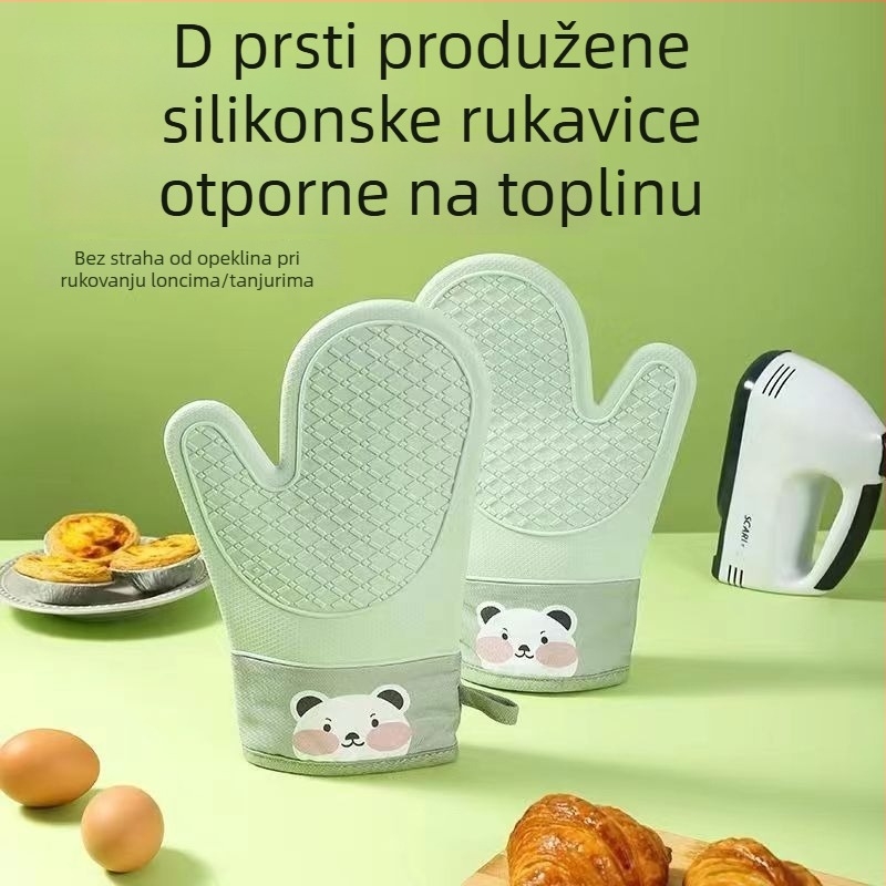 Debele silikonske rukavice za pećnicu, otporne na visoke temperature, protuklizne, za mikrovalnu i pećnicu, kuhinjske rukavice za pečenje s motivom medvedića
