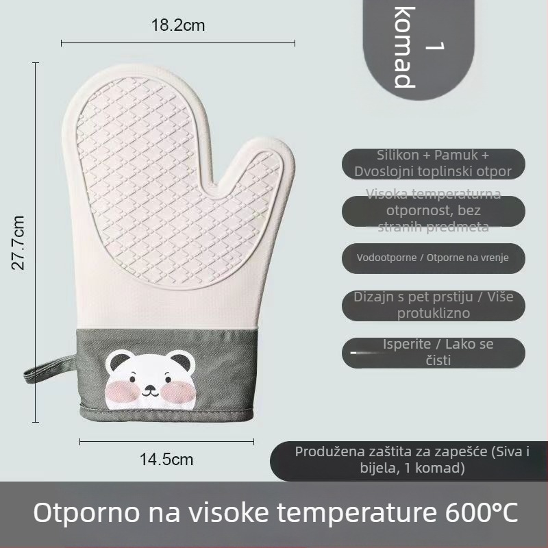 Debele silikonske rukavice za pećnicu, otporne na visoke temperature, protuklizne, za mikrovalnu i pećnicu, kuhinjske rukavice za pečenje s motivom medvedića