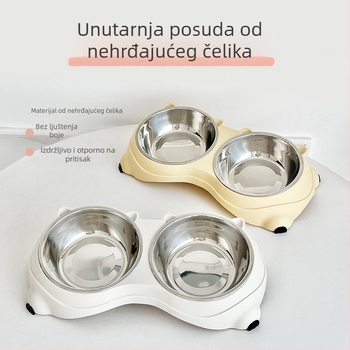 Neklizajući dvostruki posuda za kućne ljubimce, set za hranu i vodu u jednom, nehrđajući čelik, za mačke i pse, u boji makaron.