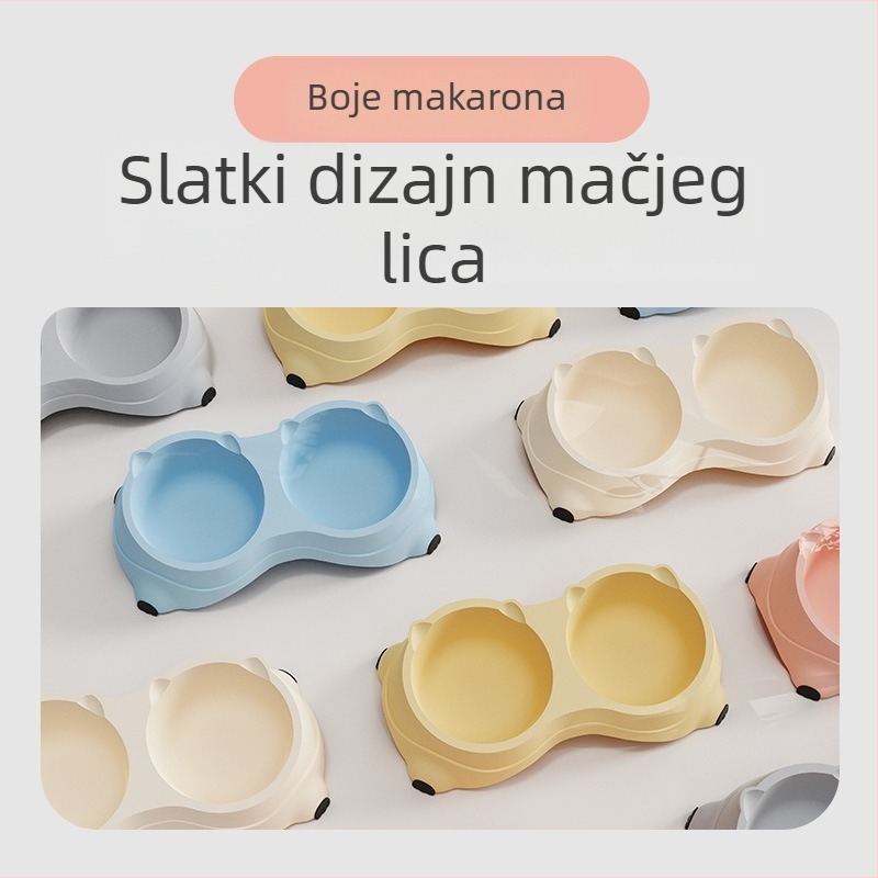 Neklizajući dvostruki posuda za kućne ljubimce, set za hranu i vodu u jednom, nehrđajući čelik, za mačke i pse, u boji makaron.