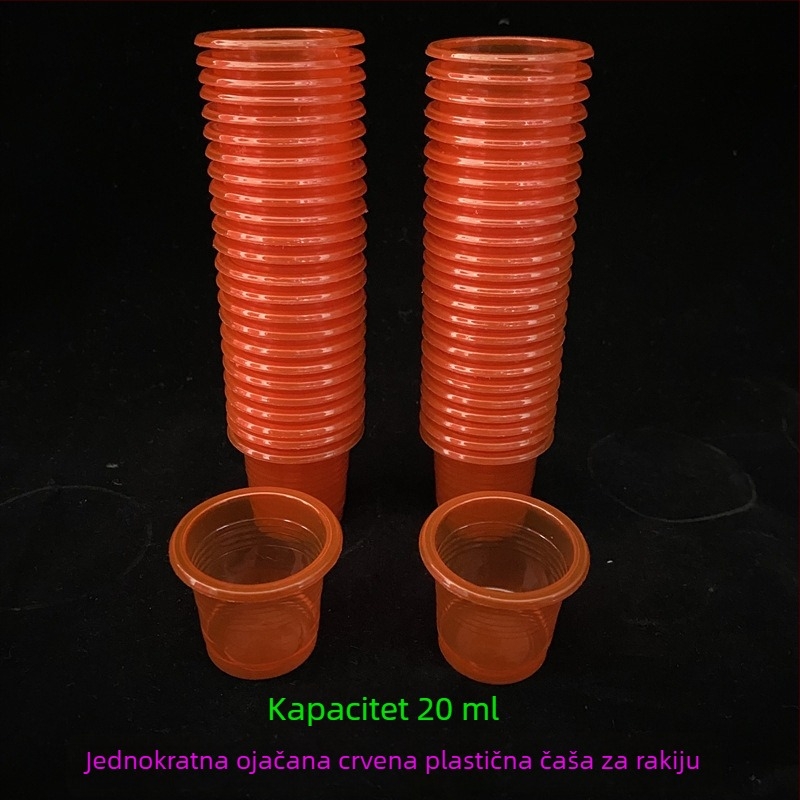 Jednokratne male crvene prozirne plastične čaše za vino, 20 ml, za vjenčanje