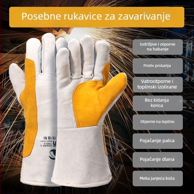 Rukavice za zavarivanje s toplom podstavom, vatrootporan nit, pamukna podstava, otporne na habanje, toplinska izolacija, otporne na visoke temperature, ovčja koža, radne zaštitne rukavice