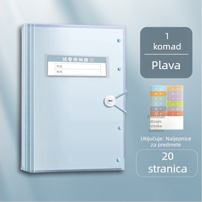 Plastični A3 folder za testne listove s prozirnim džepovima