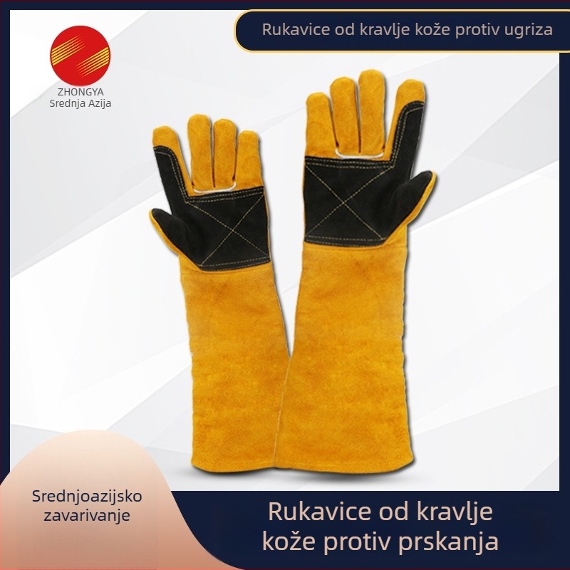 Teleće kožne rukavice za zavarivanje, otporne na toplinu i prskanje, zaštitne rukavice za zavarivanje, otporne na habanje, produžene i debele.