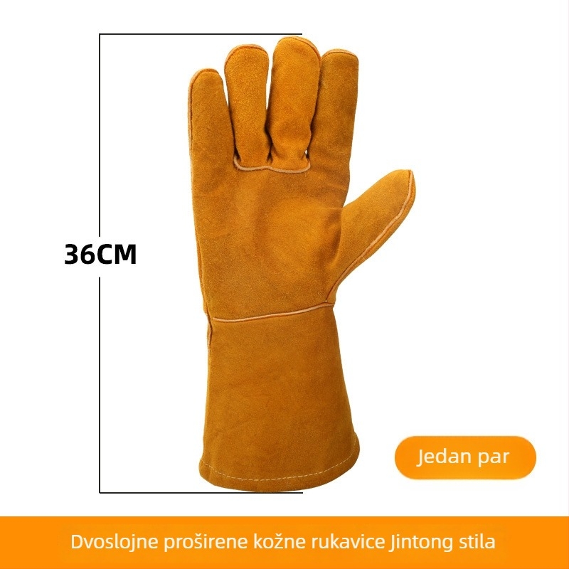 Teleće kožne rukavice za zavarivanje, otporne na toplinu i prskanje, zaštitne rukavice za zavarivanje, otporne na habanje, produžene i debele.