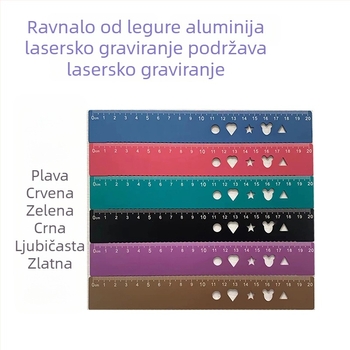 Laserski graviran aluminijski četverodijelni set ravnala s trokutnim ravnalima (dužine 15 cm i 20 cm)