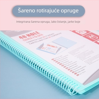 Prozirna PP mapa za A4 dokumente, 20 stranica, 48 rupa za spiralno povezivanje, pohranjivanje studentskih radova
