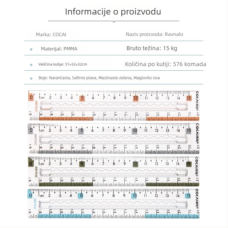 Koga akrilna ravnala – prozirno plastično otporno ravnalo s valovitom linijom, višenamjenska skala za crtanje i mjerenje