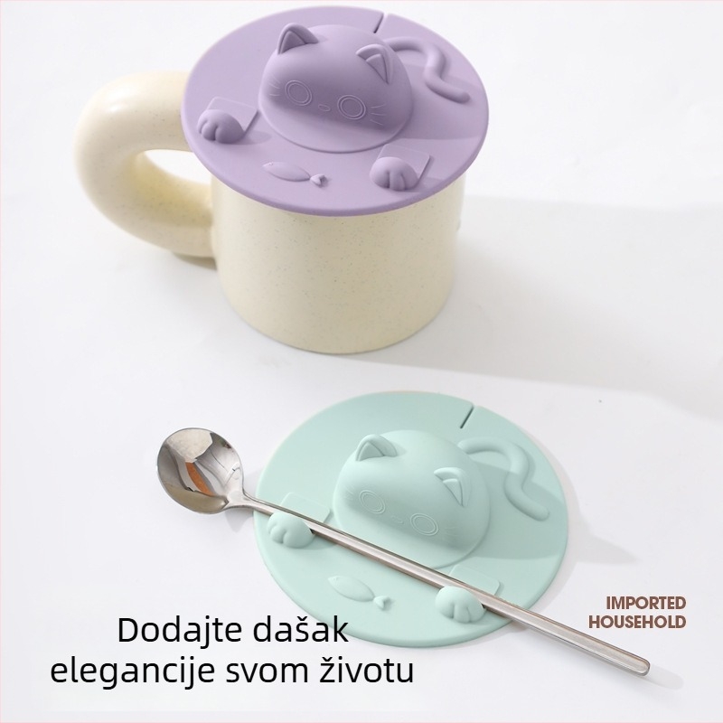 Mačji poklop za čašu – silikonski, prehrambene kvalitete, otporan na visoke temperature, prašinu, univerzalni poklopac za staklenu čašu, držač za telefon