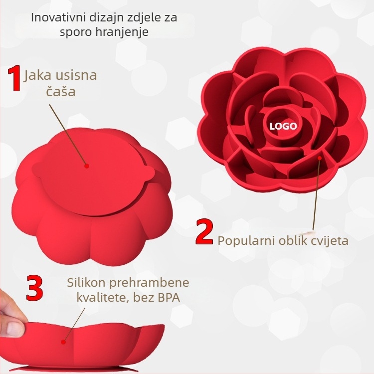 Silikonska zdjela za sporo hranjenje psa, u obliku ruže, jednostavno za čišćenje