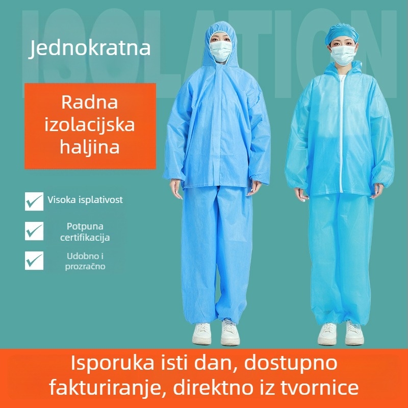Jednokratno zaštitno odijelo od netkanog materijala, podijeljeni tip s kapuljom, prašnjavo-izolacijsko odijelo, debela prozračna izolacija