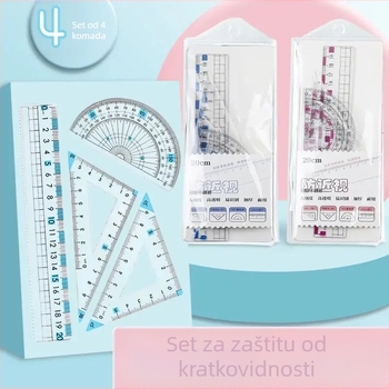 Dječji set od četiri meka gumena ravnala: ravnalo, kutnik, kutomjer, prozirno ravnalo od 20 cm