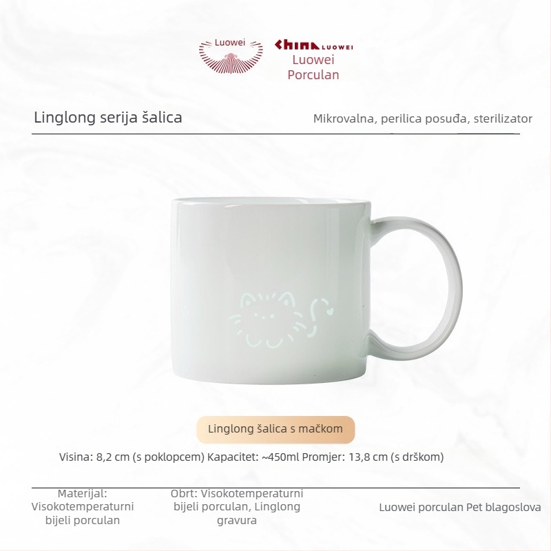 Fina bijela porcelanska šalica za kavu i čaj, za ured ili dom, s bojom ispod glazure