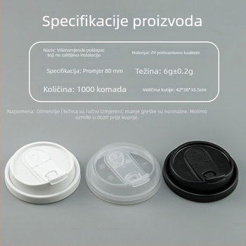 80 Caliber Jednokratni poklop za vruće napitke, integrirani U-oblik poklopac, plastični, sklopivi za kavu i mliječni čaj