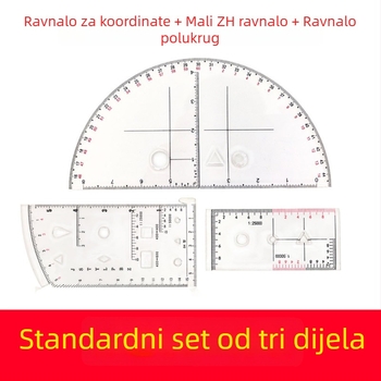 Trodjelni set: polukružni ravnalo, malo Zh ravnalo, koordinatno ravnalo za terenske operacije