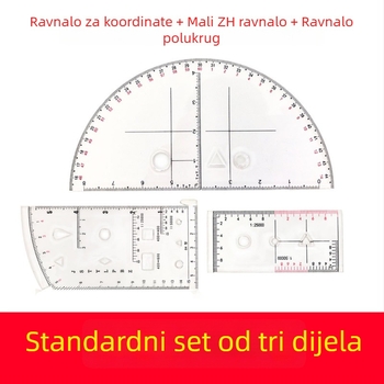 Trodjelni set: polukružni ravnalo, malo Zh ravnalo, koordinatno ravnalo za terenske operacije