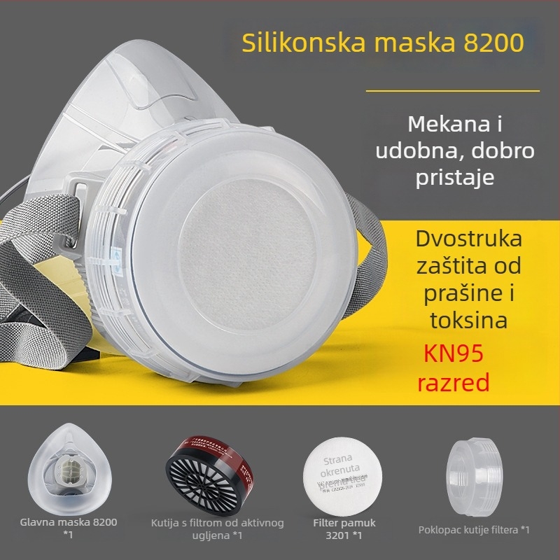 8200 silikonska maska s filtrom aktivnog ugljena, za prskanje boje, pesticidne kemikalije, kemijske plinove i industrijski prašak
