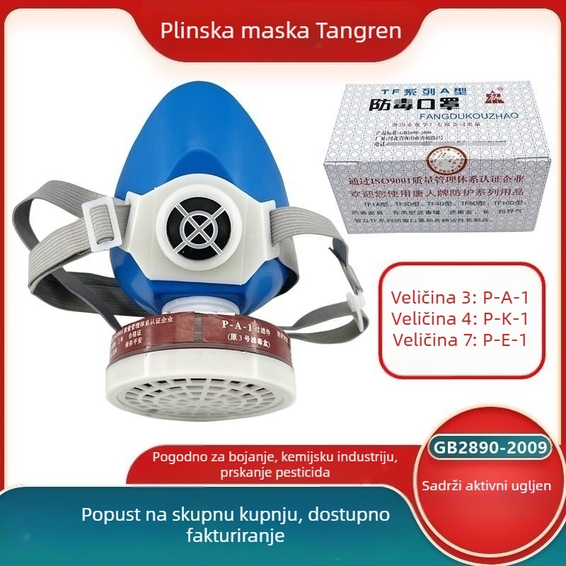 Maska za plin s aktivnim ugljenom, zaštita od kiselina, lužina, organskih plinova i para, za industrijsku kemijsku primjenu i poljoprivredu