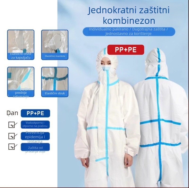 Jednokratno zaštitno odijelo s kapuljačom od netkanog materijala, otporno na prašinu, za svinjogojstvo i farbanje