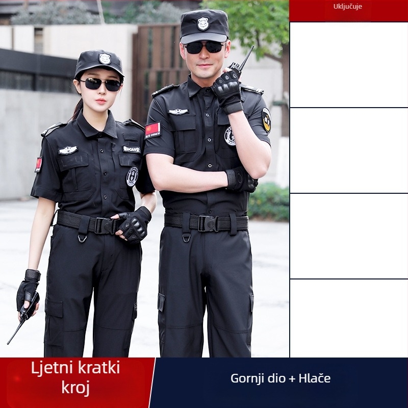 Ljetna sigurnosna uniforma s kratkim rukavima, kostim za obuku i dežurstvo, model 511, crna, brzo suši i materijal koji odvodi vlagu