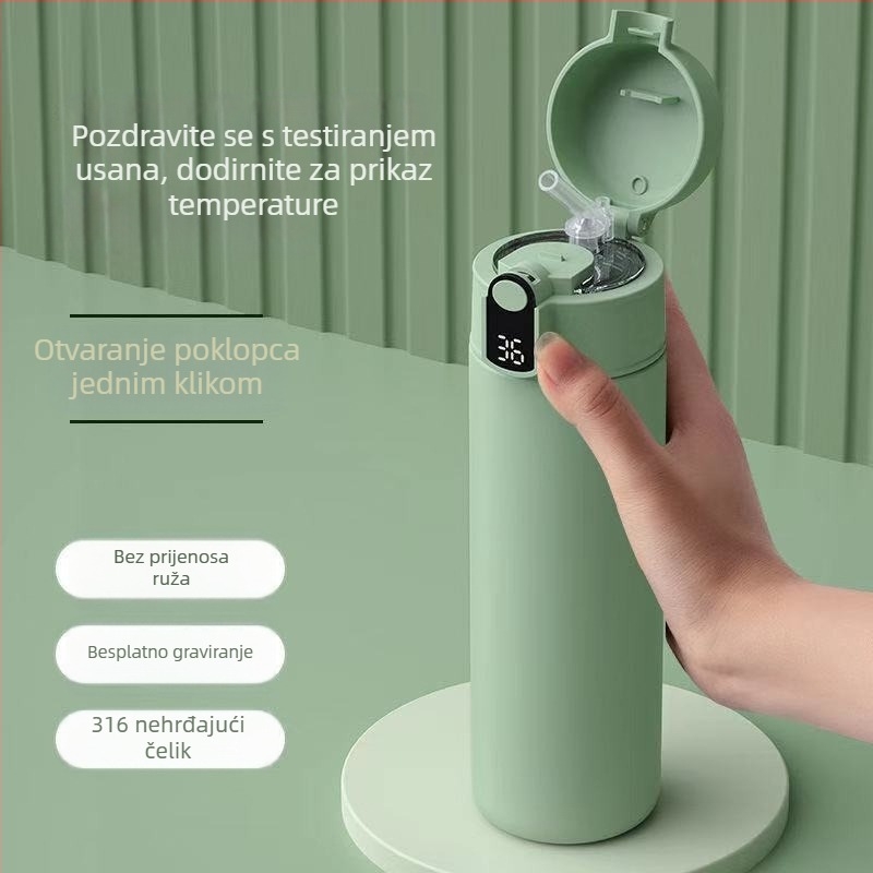Termos čaša s inteligentnim prikazom temperature, pravilan dizajn, minimalistička nehrđajuća čelična, poklon