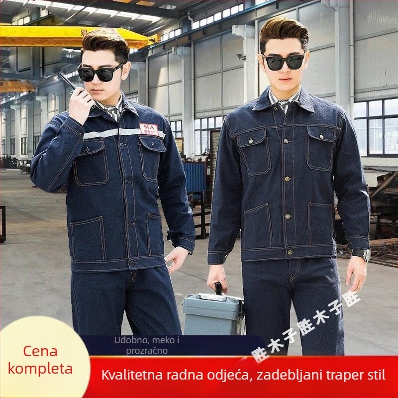 Unisex denimski radni kombinezon s dugim rukavima i reflektirajućim trakama za zavarivanje i auto popravke